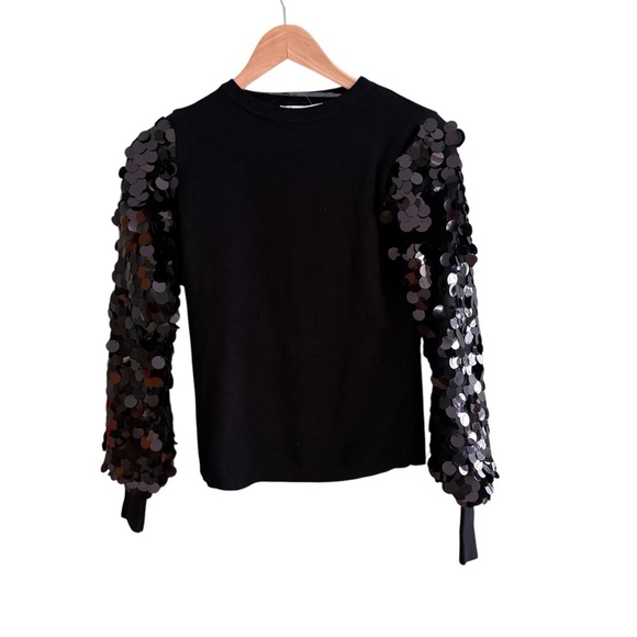 NWT Sioni Milano Women’s Small Black Sequins Bling Crew Sweater size XS - Picture 4 of 10